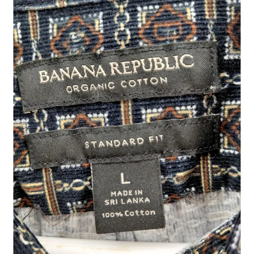 Banana Republic Organic Cotton Corduroy Button Down Shirt Men L Geometric Fall